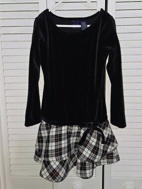 Basic Editions Girl's 6-6X Black Velvet and Plaid Dress